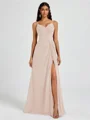 A-line V-neck Pleated Floor-Length Chiffon Bridesmaid Dress