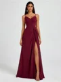 A-line V-neck Pleated Floor-Length Chiffon Bridesmaid Dress