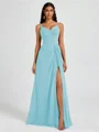 A-line V-neck Pleated Floor-Length Chiffon Bridesmaid Dress