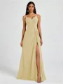 A-line V-neck Pleated Floor-Length Chiffon Bridesmaid Dress