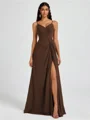 A-line V-neck Pleated Floor-Length Chiffon Bridesmaid Dress