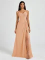 A-line V-neck Pleated Floor-Length Chiffon Bridesmaid Dress