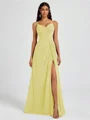 A-line V-neck Pleated Floor-Length Chiffon Bridesmaid Dress