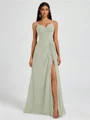 A-line V-neck Pleated Floor-Length Chiffon Bridesmaid Dress