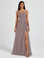 A-line V-neck Pleated Floor-Length Chiffon Bridesmaid Dress