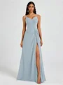 A-line V-neck Pleated Floor-Length Chiffon Bridesmaid Dress