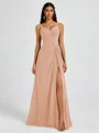 A-line V-neck Pleated Floor-Length Chiffon Bridesmaid Dress