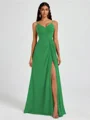 A-line V-neck Pleated Floor-Length Chiffon Bridesmaid Dress