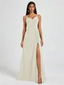 A-line V-neck Pleated Floor-Length Chiffon Bridesmaid Dress