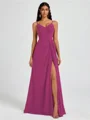 A-line V-neck Pleated Floor-Length Chiffon Bridesmaid Dress