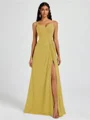 A-line V-neck Pleated Floor-Length Chiffon Bridesmaid Dress