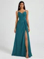 A-line V-neck Pleated Floor-Length Chiffon Bridesmaid Dress