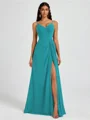 A-line V-neck Pleated Floor-Length Chiffon Bridesmaid Dress