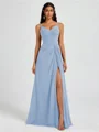 A-line V-neck Pleated Floor-Length Chiffon Bridesmaid Dress