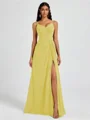 A-line V-neck Pleated Floor-Length Chiffon Bridesmaid Dress