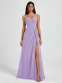 A-line V-neck Pleated Floor-Length Chiffon Bridesmaid Dress