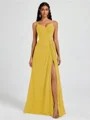A-line V-neck Pleated Floor-Length Chiffon Bridesmaid Dress