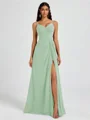 A-line V-neck Pleated Floor-Length Chiffon Bridesmaid Dress
