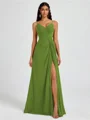 A-line V-neck Pleated Floor-Length Chiffon Bridesmaid Dress