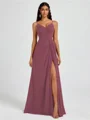 A-line V-neck Pleated Floor-Length Chiffon Bridesmaid Dress