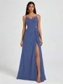 A-line V-neck Pleated Floor-Length Chiffon Bridesmaid Dress