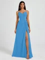 A-line V-neck Pleated Floor-Length Chiffon Bridesmaid Dress