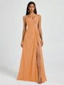 A-line V-neck Pleated Floor-Length Chiffon Bridesmaid Dress