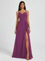 A-line V-neck Pleated Floor-Length Chiffon Bridesmaid Dress