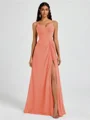 A-line V-neck Pleated Floor-Length Chiffon Bridesmaid Dress