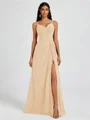 A-line V-neck Pleated Floor-Length Chiffon Bridesmaid Dress