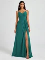 A-line V-neck Pleated Floor-Length Chiffon Bridesmaid Dress
