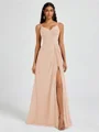 A-line V-neck Pleated Floor-Length Chiffon Bridesmaid Dress