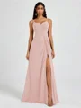A-line V-neck Pleated Floor-Length Chiffon Bridesmaid Dress