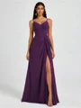 A-line V-neck Pleated Floor-Length Chiffon Bridesmaid Dress