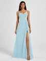 A-line V-neck Pleated Floor-Length Chiffon Bridesmaid Dress