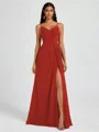 A-line V-neck Pleated Floor-Length Chiffon Bridesmaid Dress