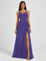 A-line V-neck Pleated Floor-Length Chiffon Bridesmaid Dress