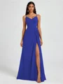 A-line V-neck Pleated Floor-Length Chiffon Bridesmaid Dress