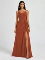 A-line V-neck Pleated Floor-Length Chiffon Bridesmaid Dress