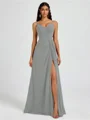 A-line V-neck Pleated Floor-Length Chiffon Bridesmaid Dress
