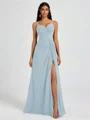 A-line V-neck Pleated Floor-Length Chiffon Bridesmaid Dress