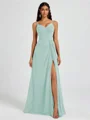 A-line V-neck Pleated Floor-Length Chiffon Bridesmaid Dress