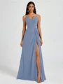 A-line V-neck Pleated Floor-Length Chiffon Bridesmaid Dress