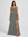 A-line V-neck Pleated Floor-Length Chiffon Bridesmaid Dress