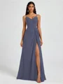 A-line V-neck Pleated Floor-Length Chiffon Bridesmaid Dress