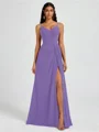 A-line V-neck Pleated Floor-Length Chiffon Bridesmaid Dress