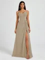 A-line V-neck Pleated Floor-Length Chiffon Bridesmaid Dress