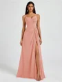 A-line V-neck Pleated Floor-Length Chiffon Bridesmaid Dress