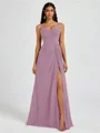 A-line V-neck Pleated Floor-Length Chiffon Bridesmaid Dress