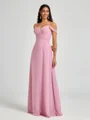 A-line Cold Shoulder Pleated Floor-Length Chiffon Bridesmaid Dress
